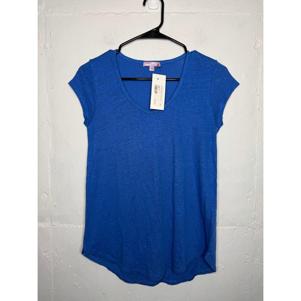NEW Calypso St. Tropez Vima Tee Blue Linen Short Sleeve Womens Size XS